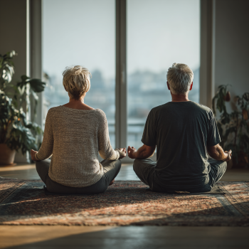 Професионален йога инструктор работи с възрастни клиенти